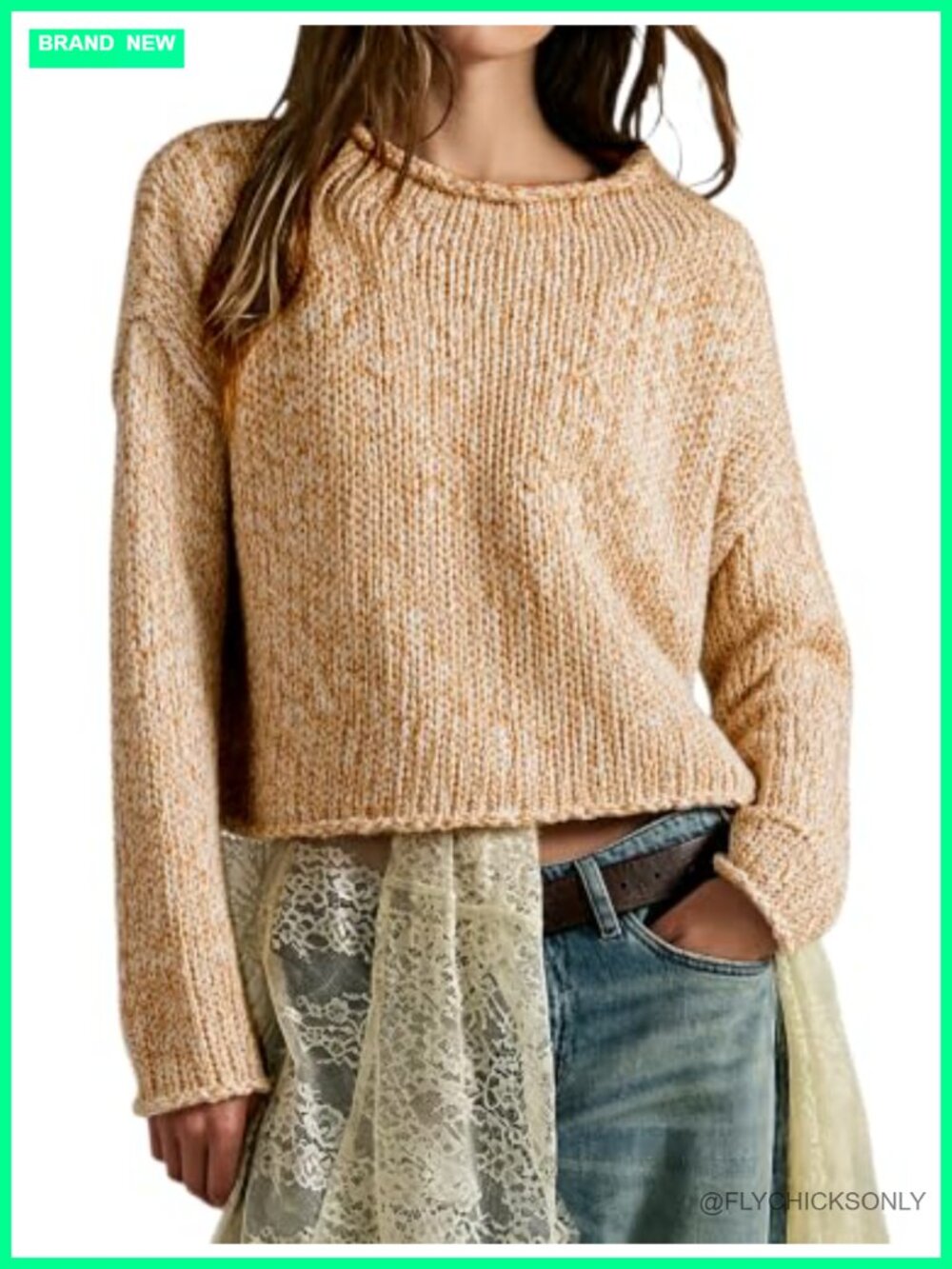 Crewneck Long Sleeve Cropped Sweater Pullover Knit Top